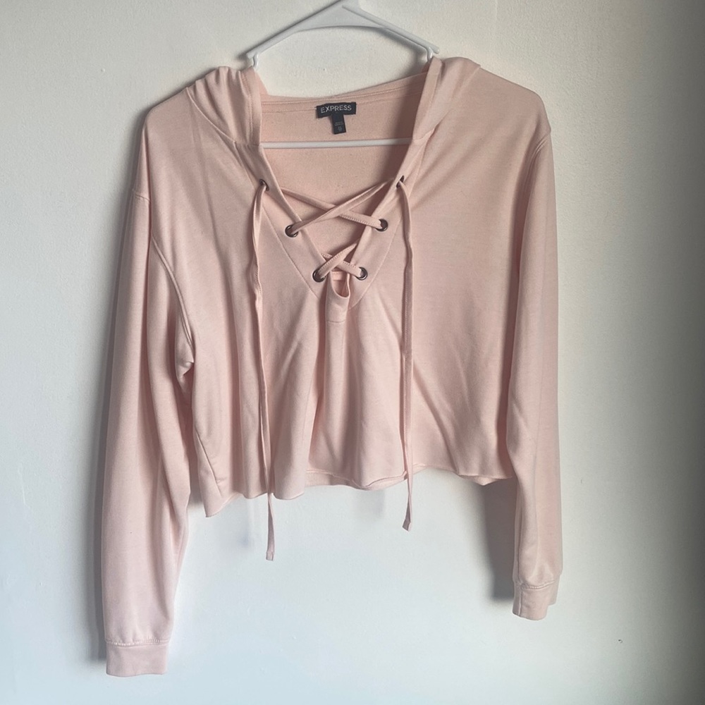 Express Womens Cropped Sweater with Hood